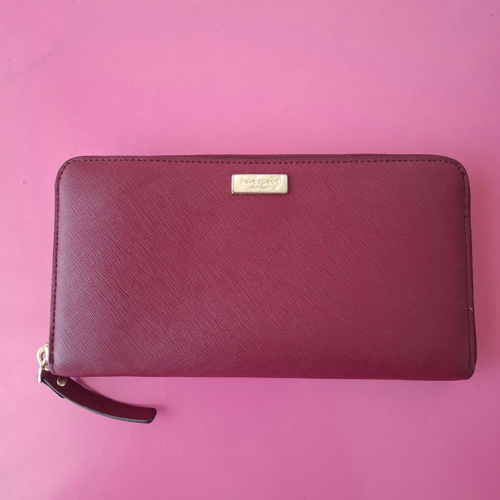 Kate Spade Neda Newbury Lane Wallet Burgundy Saffiano Leather Zip Aroundâ